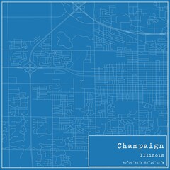 Blueprint US city map of Champaign, Illinois.