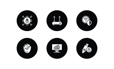 internet security filled icons set. internet security filled icons pack included encrypted, modem, wlan, protected, connection error, pendrive security vector.