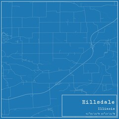 Blueprint US city map of Hillsdale, Illinois.