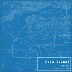 Blueprint US city map of Rock Island, Illinois.