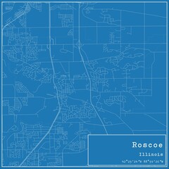 Blueprint US city map of Roscoe, Illinois.