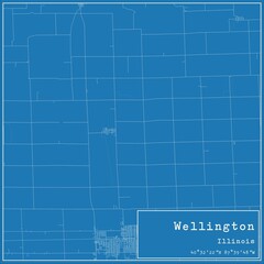 Blueprint US city map of Wellington, Illinois.