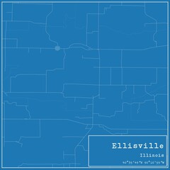 Blueprint US city map of Ellisville, Illinois.