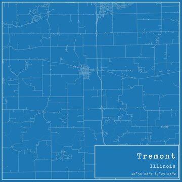 Blueprint US city map of Tremont, Illinois.