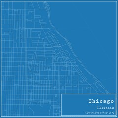 Blueprint US city map of Chicago, Illinois.