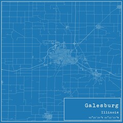 Blueprint US city map of Galesburg, Illinois.