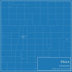 Blueprint US city map of Ohio, Illinois.
