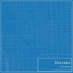 Blueprint US city map of Chicago, Illinois.