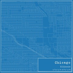 Blueprint US city map of Chicago, Illinois.