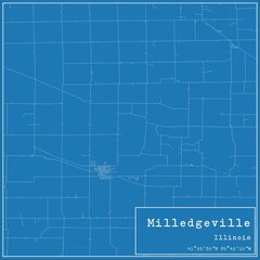 Blueprint US city map of Milledgeville, Illinois.