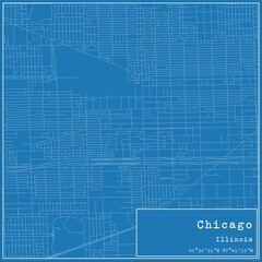 Blueprint US city map of Chicago, Illinois.