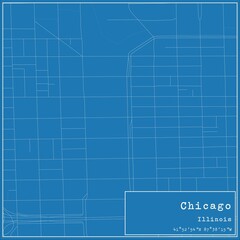 Blueprint US city map of Chicago, Illinois.