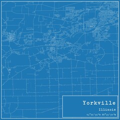 Blueprint US city map of Yorkville, Illinois.