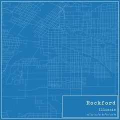 Blueprint US city map of Rockford, Illinois.