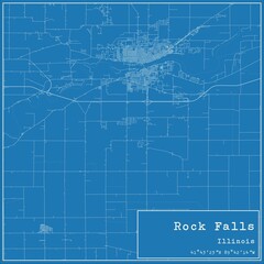 Blueprint US city map of Rock Falls, Illinois.