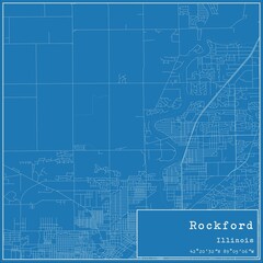Blueprint US city map of Rockford, Illinois.