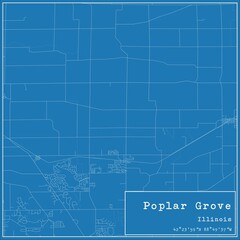 Blueprint US city map of Poplar Grove, Illinois.