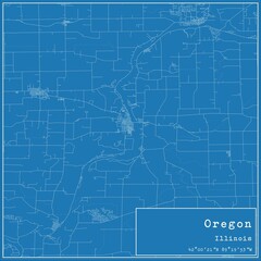 Blueprint US city map of Oregon, Illinois.
