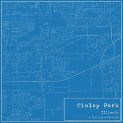 Blueprint US city map of Tinley Park, Illinois.