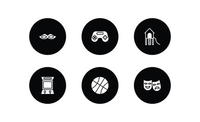 arcade filled icons set. arcade filled icons pack included masquerade, game console, playground, arcade hine, dunk, theater vector.
