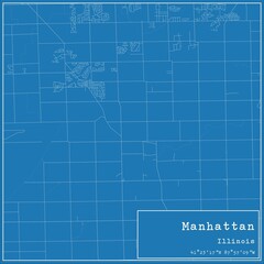 Blueprint US city map of Manhattan, Illinois.