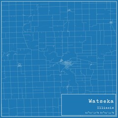 Blueprint US city map of Watseka, Illinois.