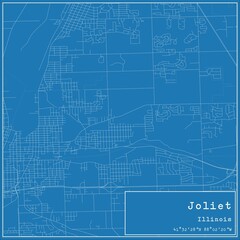 Blueprint US city map of Joliet, Illinois.