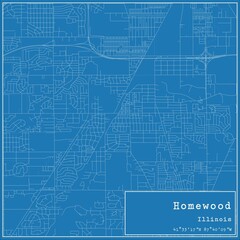 Fototapeta premium Blueprint US city map of Homewood, Illinois.