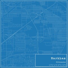 Blueprint US city map of Markham, Illinois.