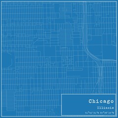 Blueprint US city map of Chicago, Illinois.