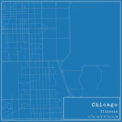 Blueprint US city map of Chicago, Illinois.