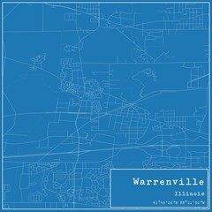 Blueprint US city map of Warrenville, Illinois.