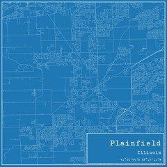 Fototapeta premium Blueprint US city map of Plainfield, Illinois.