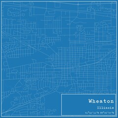 Blueprint US city map of Wheaton, Illinois.