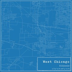 Fototapeta premium Blueprint US city map of West Chicago, Illinois.