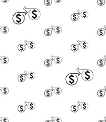 Cash Flow Icon Seamless Pattern, Money, Currency Flow, Inflow Outflow, Business Economy Activity