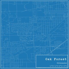 Blueprint US city map of Oak Forest, Illinois.