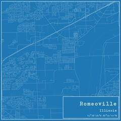 Blueprint US city map of Romeoville, Illinois.