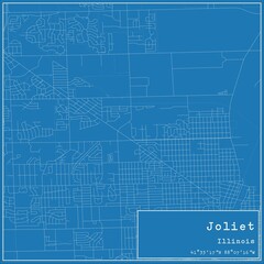 Blueprint US city map of Joliet, Illinois.