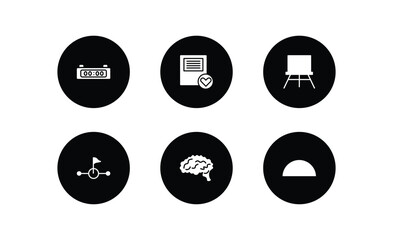 education collection. filled icons set. education collection. filled icons pack included digital timer, favorite book, canvas, halfway, human brain, semicircles vector.