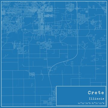 Blueprint US city map of Crete, Illinois.