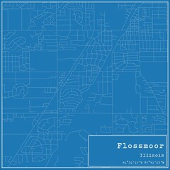 Blueprint US city map of Flossmoor, Illinois.