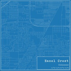Blueprint US city map of Hazel Crest, Illinois.
