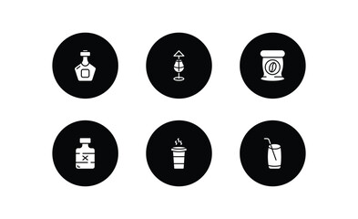 drinks filled icons set. drinks filled icons pack included liquor, mai thai, coffee bag, rum, paper cup, mojito vector.