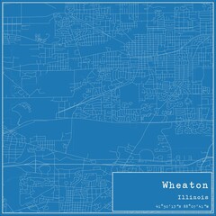 Blueprint US city map of Wheaton, Illinois.