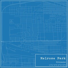 Blueprint US city map of Melrose Park, Illinois.