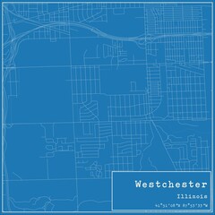 Blueprint US city map of Westchester, Illinois.
