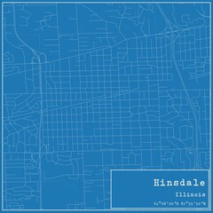 Blueprint US city map of Hinsdale, Illinois.