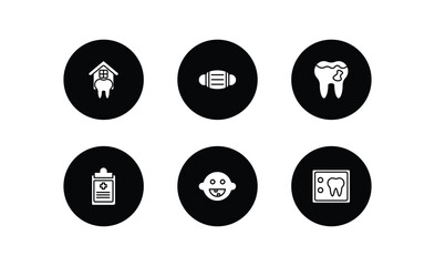 dentist filled icons set. dentist filled icons pack included dental house, dentist mask, cavities, health report, baby dental, dental x ray vector.
