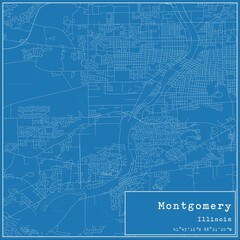 Blueprint US city map of Montgomery, Illinois.